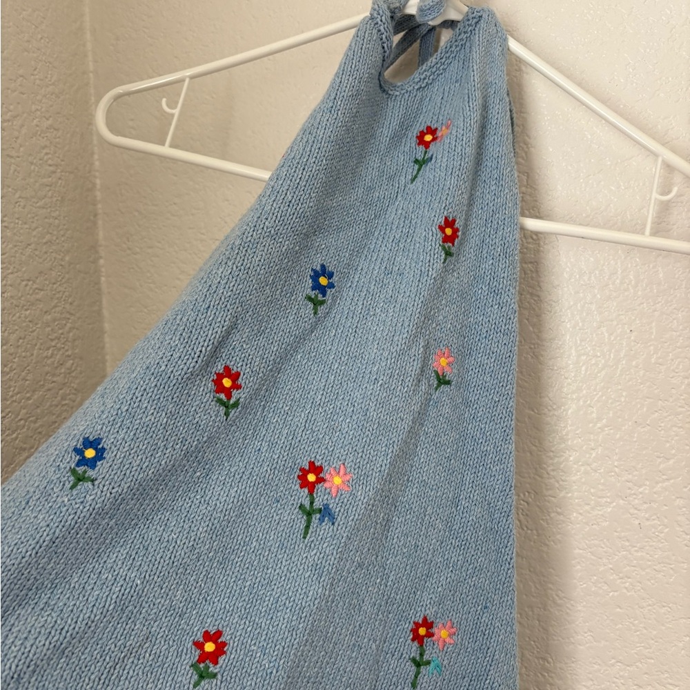 Zara Backless Light Blue Knit with Floral Details